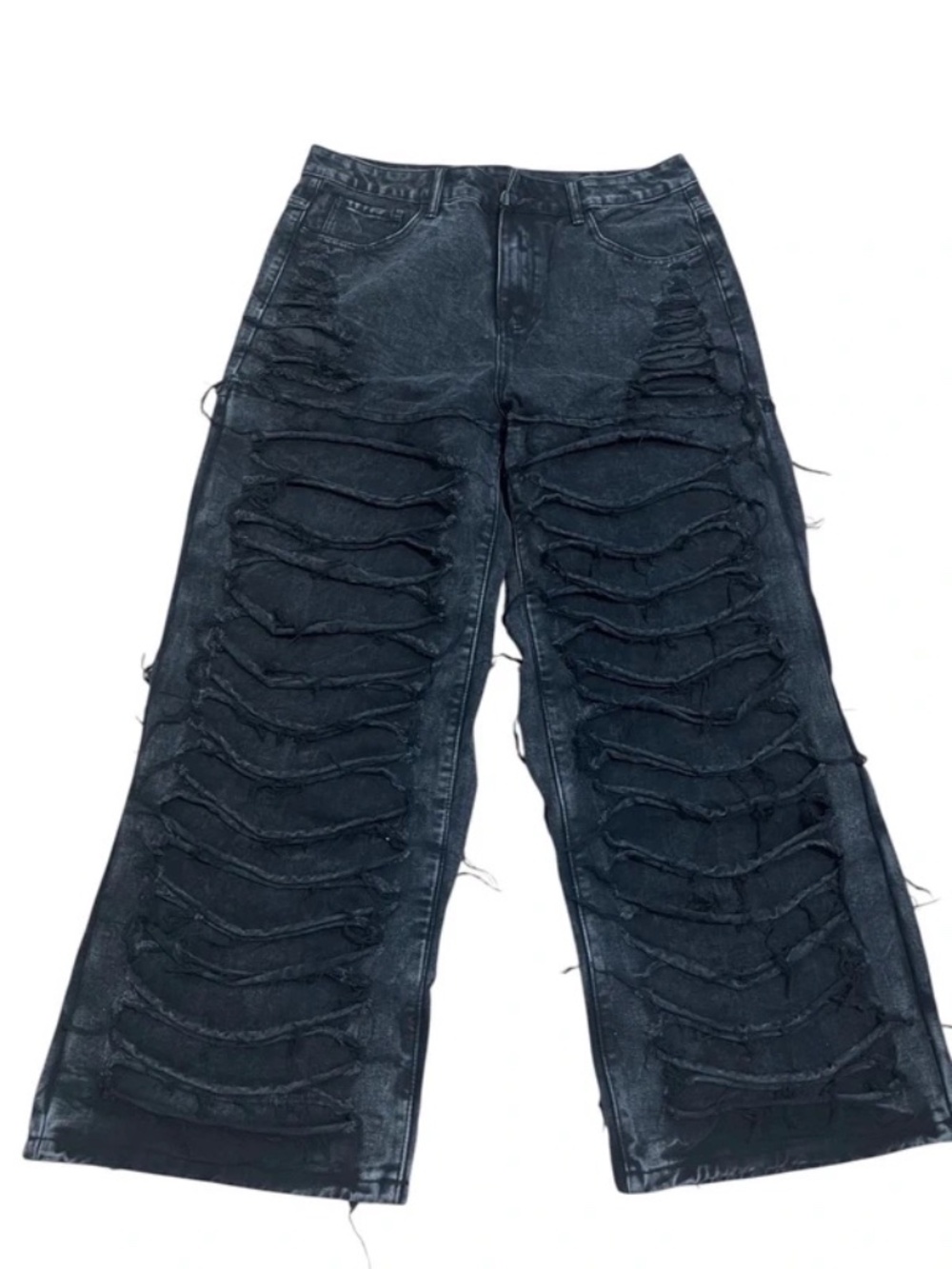 Y2K Black Distressed Ripped Baggy Wide Leg Jeans W36